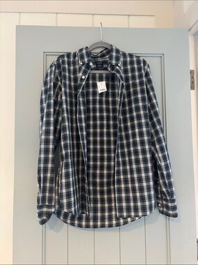 J. Crew Navy and White Plaid Button-Down Shirt